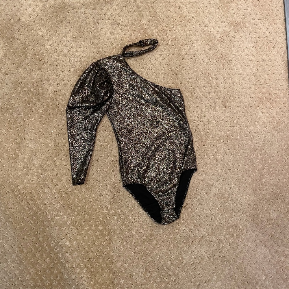 Boohoo Black/Gold Glitter Bodysuit